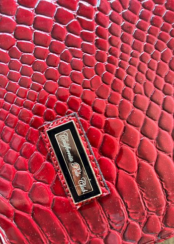 Kırmızı Yılan Derisi Desenli Vintage Deri Çanta - Görsel 8