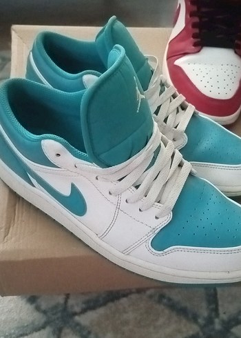 Erkek Turkuaz Spor Ayakkabı (Air Jordan 1 LOW) Beyaz Detaylı - Görsel 8