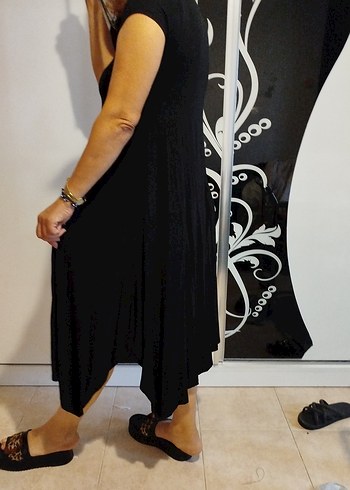 Siyah V Yaka Rahat asimetrik kaliteli penye Elbisesi - Görsel 2