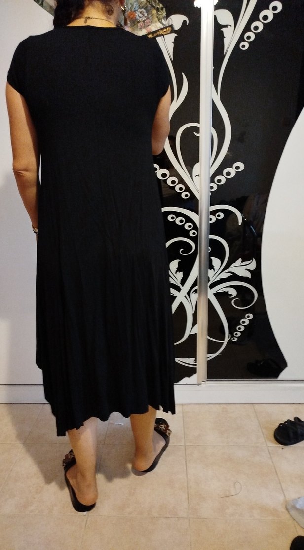 Siyah V Yaka Rahat asimetrik kaliteli penye Elbisesi - Görsel 3