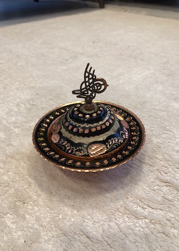 Desenli Bakır Kapaklı Bakır Tabak - Görsel 3