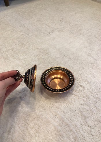 Desenli Bakır Kapaklı Bakır Tabak - Görsel 5