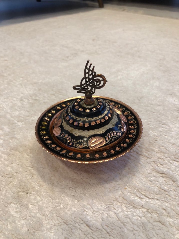 Desenli Bakır Kapaklı Bakır Tabak - Görsel 3