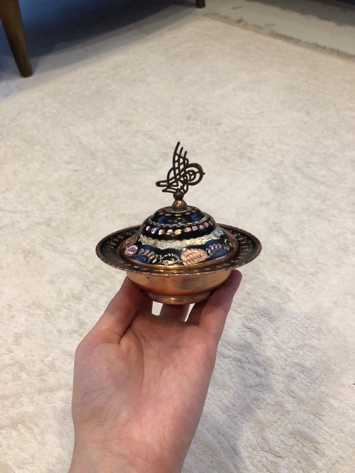 Desenli Bakır Kapaklı Bakır Tabak - Görsel 4