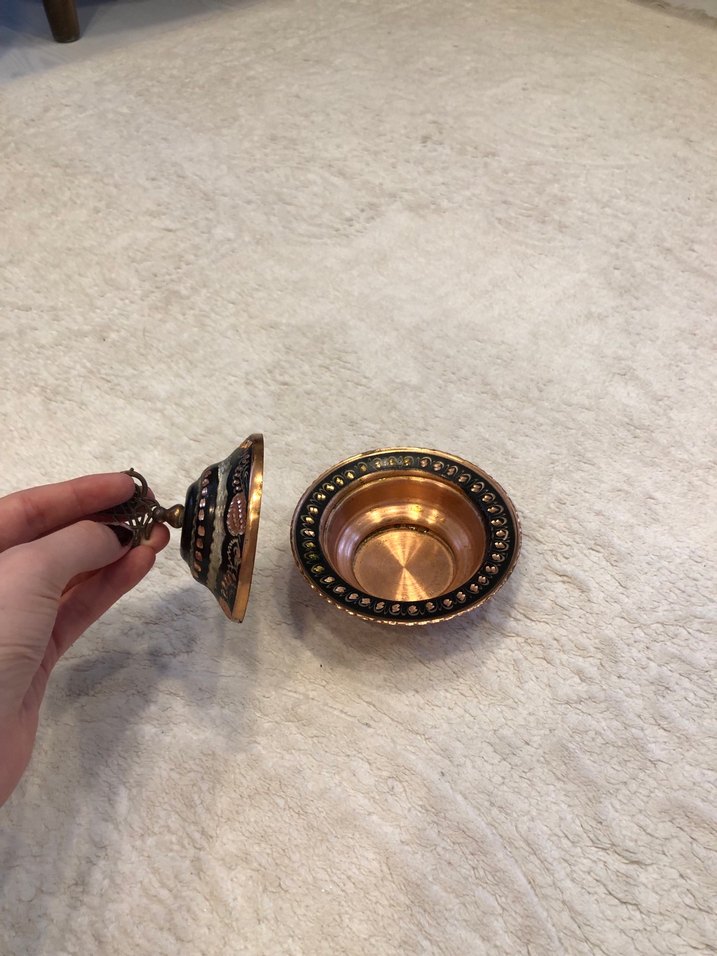 Desenli Bakır Kapaklı Bakır Tabak - Görsel 5