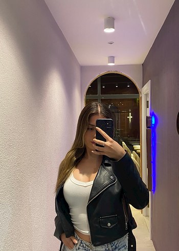Stradivarius Kadın Siyah Biker Deri Ceket
