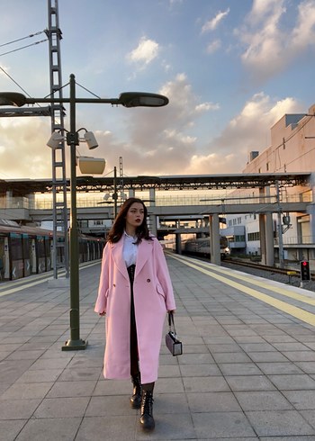 H&M Pembe Uzun Kadın Kaban