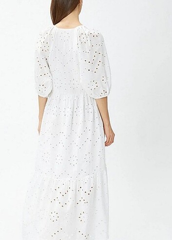 38 Beden beyaz Renk Koton Brode Etiketli Beyaz Elbise