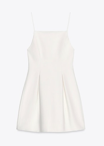 Beyaz Mini Drapeli Askılı Elbise - Görsel 2