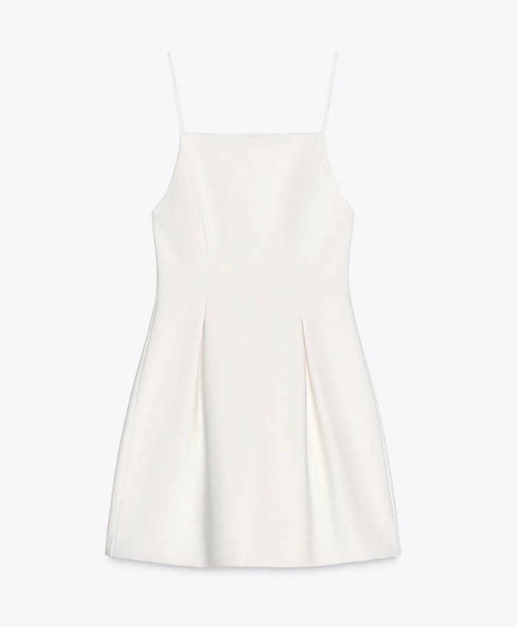 Beyaz Mini Drapeli Askılı Elbise - Görsel 2