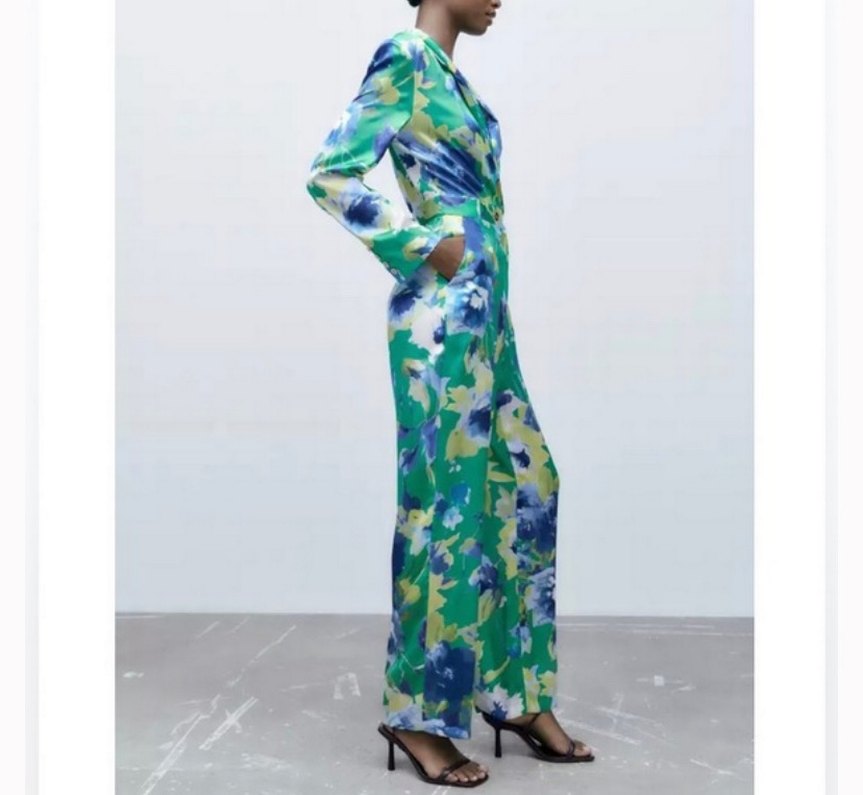 Zara Yeşil Çiçekli Uzun Kollu Tulum - Görsel 2