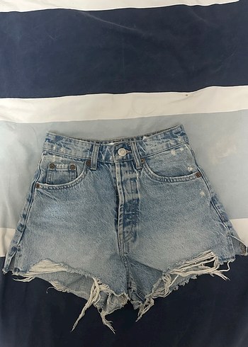 Zara Yüksek Bel Mavi Denim Mini Şort - Görsel 3
