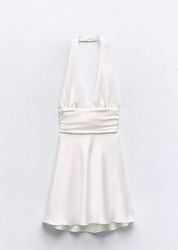 Beyaz Drapeli Straplez Mini Elbise - Görsel 2