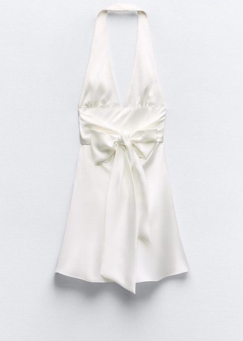 Beyaz Drapeli Straplez Mini Elbise - Görsel 3