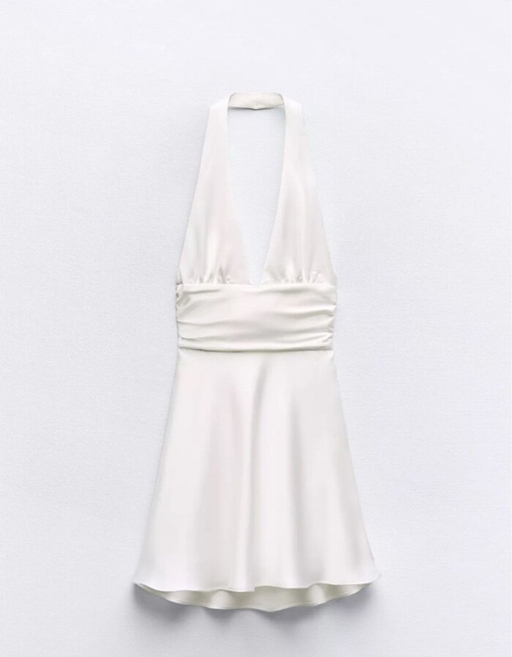 Beyaz Drapeli Straplez Mini Elbise - Görsel 2