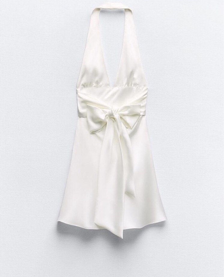 Beyaz Drapeli Straplez Mini Elbise - Görsel 3