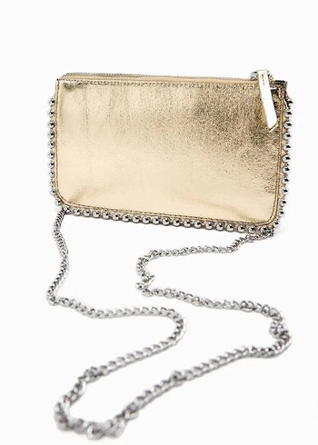 Zincir Detaylı Altın Renk Kadın Deri Çanta - Görsel 2