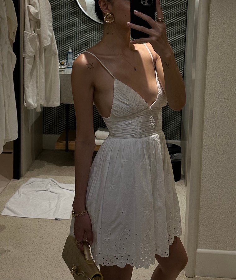 İnce Askılı Beyaz Mini Elbise - Görsel 2