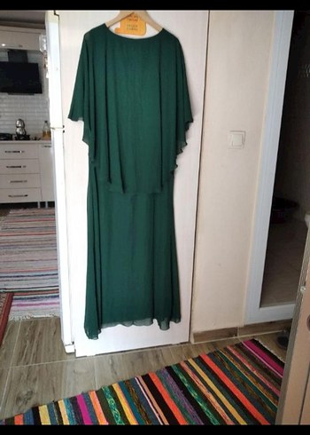 Abiye Koyu Yeşil Uzun Drapeli Abiye Elbise