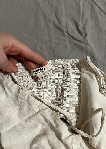 Beyaz Keten Askılı Büstiyer - Görsel 4