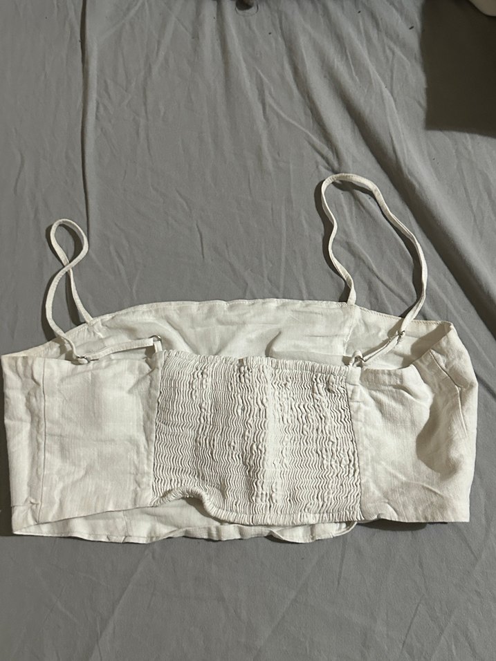 Beyaz Keten Askılı Büstiyer - Görsel 3