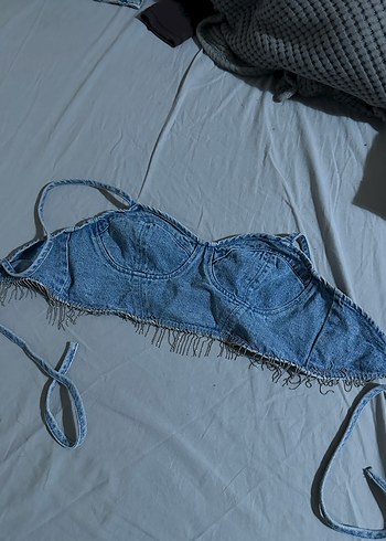 Nakışlı Kot Büstiyer - Görsel 3