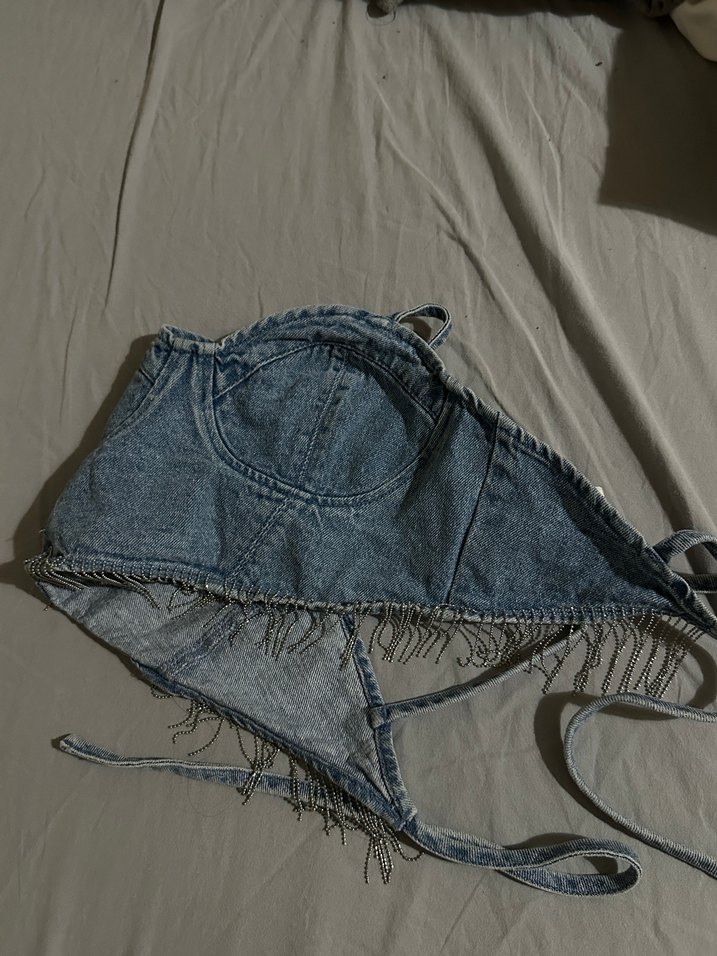 Nakışlı Kot Büstiyer - Görsel 2