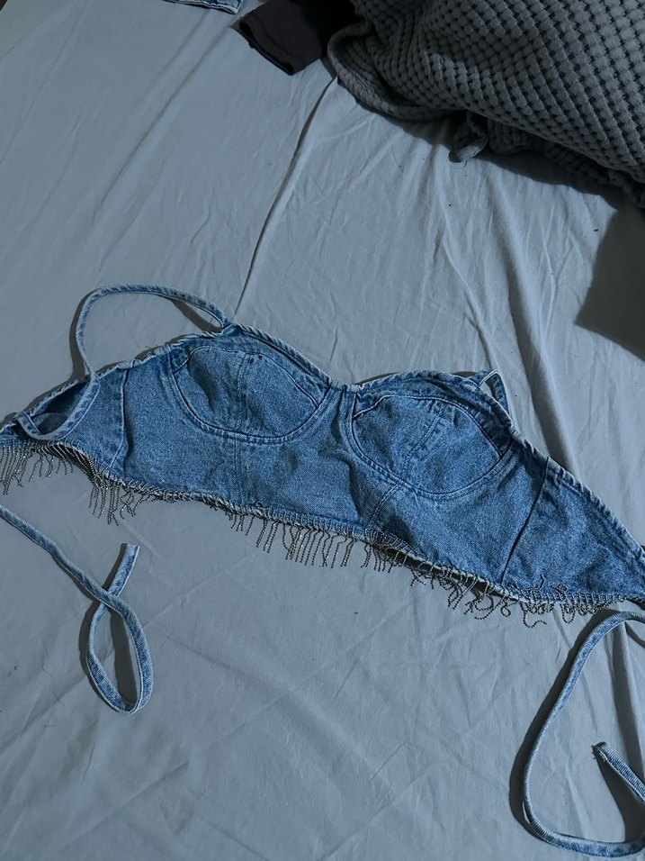 Nakışlı Kot Büstiyer - Görsel 3