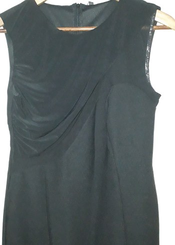 Siyah Drapeli Midi V Yaka Kadın Elbise - Görsel 2