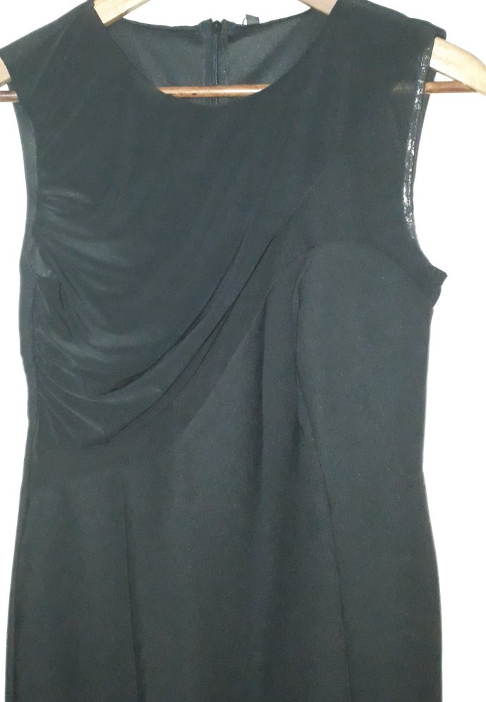 Siyah Drapeli Midi V Yaka Kadın Elbise - Görsel 2