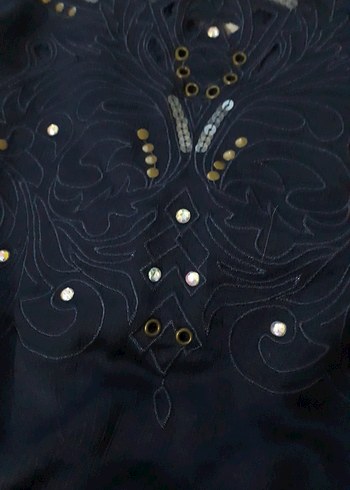 Kadın Lacivert Midi Nakışlı tisort y2k - Görsel 2