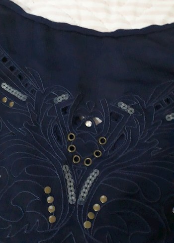 Kadın Lacivert Midi Nakışlı tisort y2k - Görsel 3