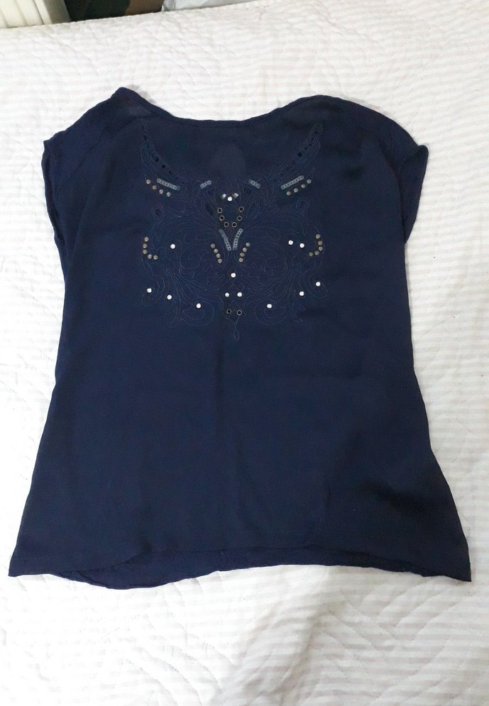 Kadın Lacivert Midi Nakışlı tisort y2k - Görsel 4