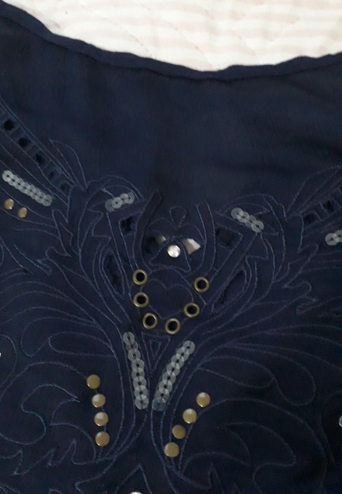 Kadın Lacivert Midi Nakışlı tisort y2k - Görsel 3