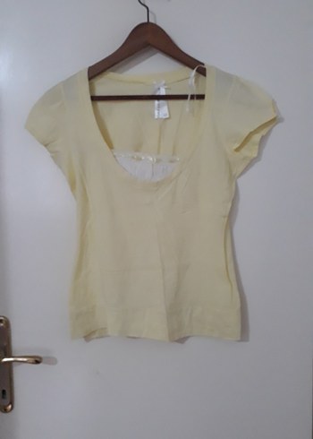 sari Kısa Kollu V Yaka Mini Bluz y2k - Görsel 2