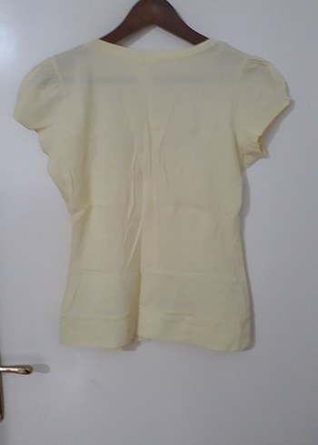 sari Kısa Kollu V Yaka Mini Bluz y2k - Görsel 3