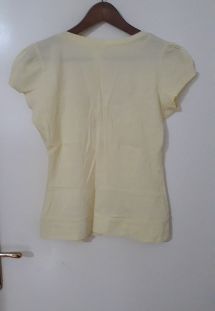 sari Kısa Kollu V Yaka Mini Bluz y2k - Görsel 3