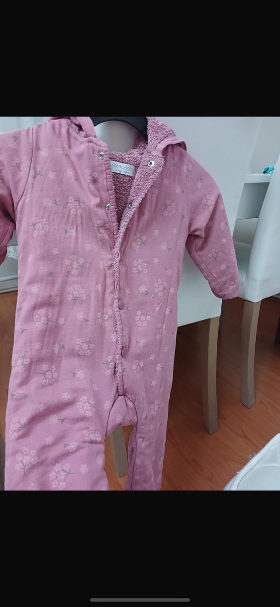 Pembe Bebek Kız Tulumu Düğmeli Kapüşonlu - Görsel 2