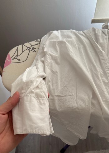 Düğmeli, Kısa Kollu Hamile Keten Gömlek - Görsel 2