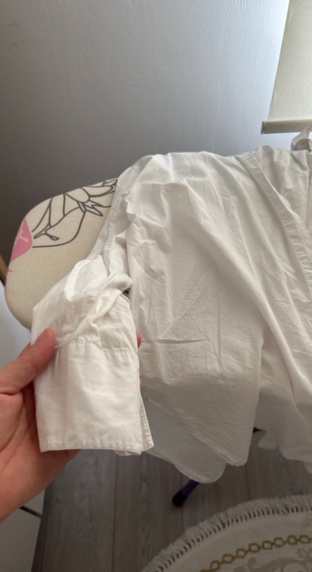 Düğmeli, Kısa Kollu Hamile Keten Gömlek - Görsel 2