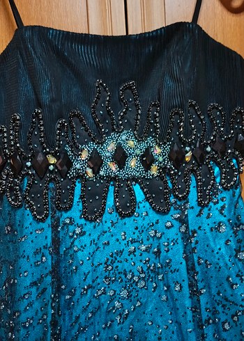 Boncuk İşlemeli Lacivert Uzun Abiye Elbise - Görsel 2