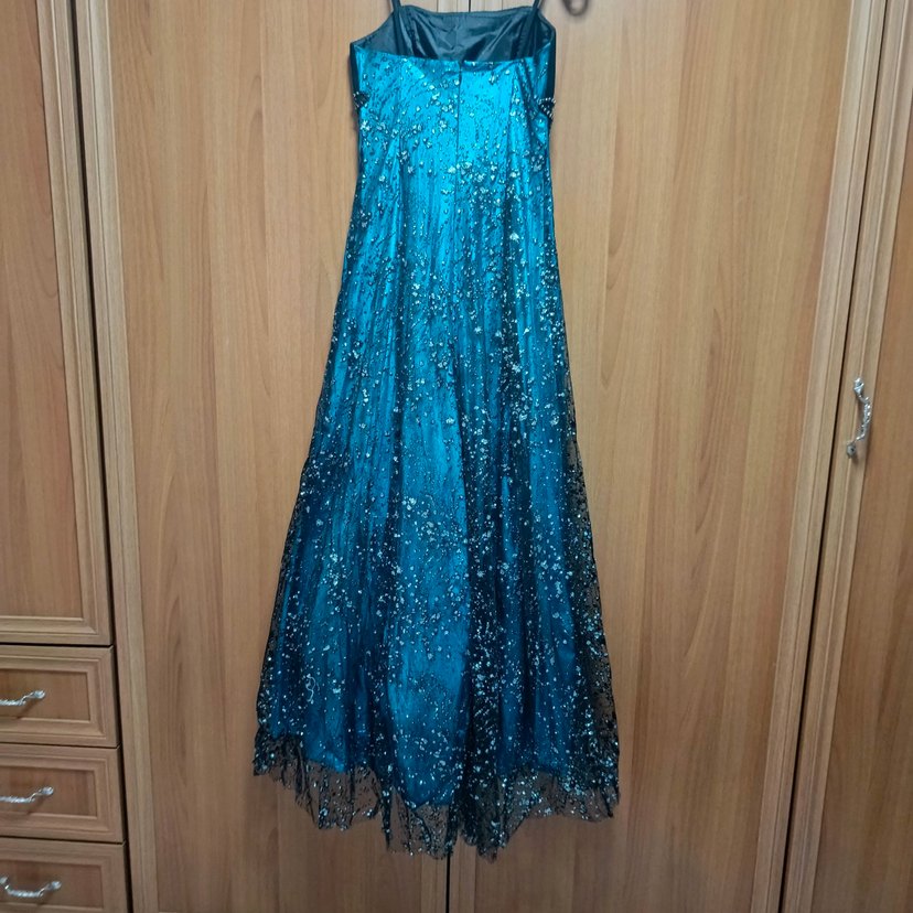 Boncuk İşlemeli Lacivert Uzun Abiye Elbise - Görsel 3