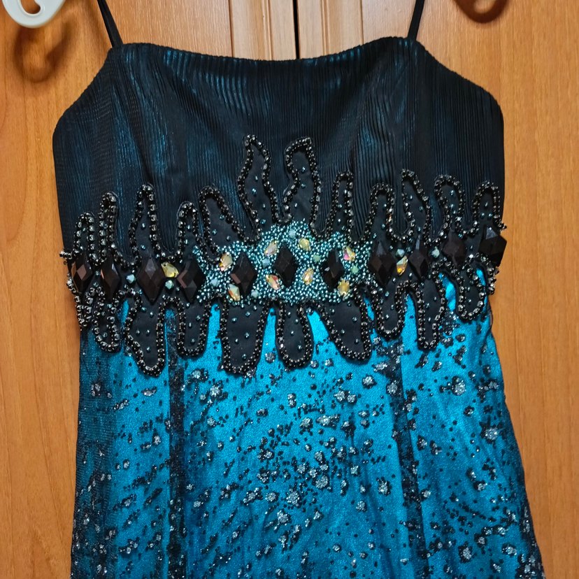 Boncuk İşlemeli Lacivert Uzun Abiye Elbise - Görsel 2