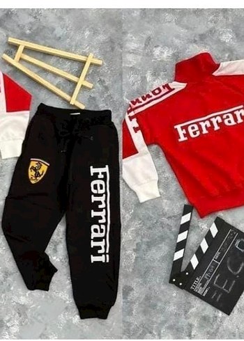 Koyu Kırmızı Ferrari Baskılı Erkek Eşofman Takımı