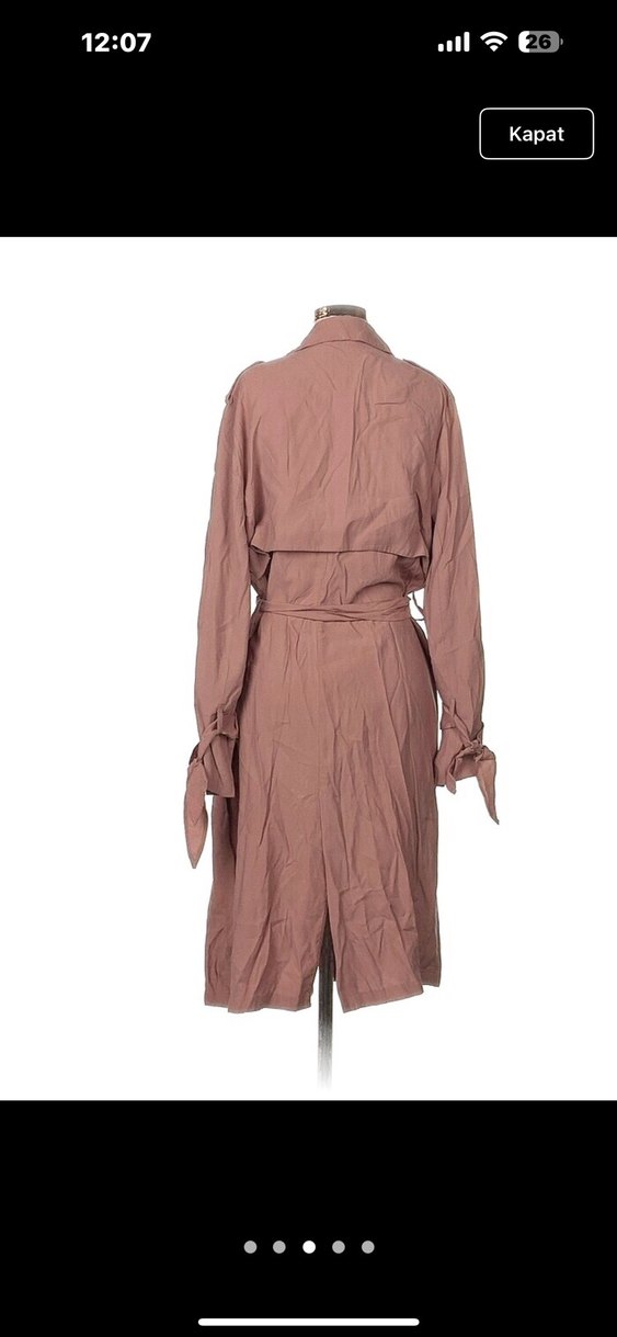 Kadın Kemerli Bej Uzun Keten Trençkot - Görsel 2