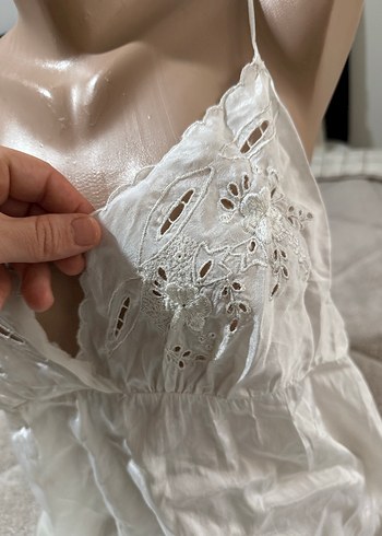 Beyaz Bohem Uzun İnce Askılı Kadın Gecelik - Görsel 4