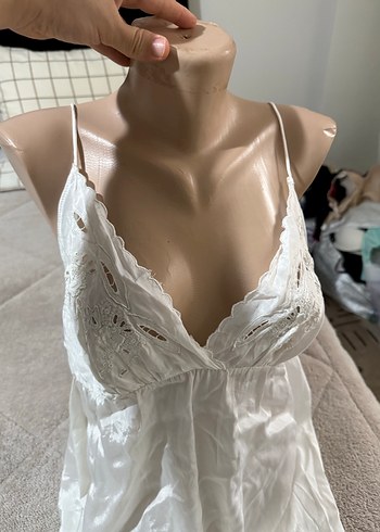 Beyaz Bohem Uzun İnce Askılı Kadın Gecelik - Görsel 5