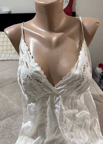 Beyaz Bohem Uzun İnce Askılı Kadın Gecelik - Görsel 2