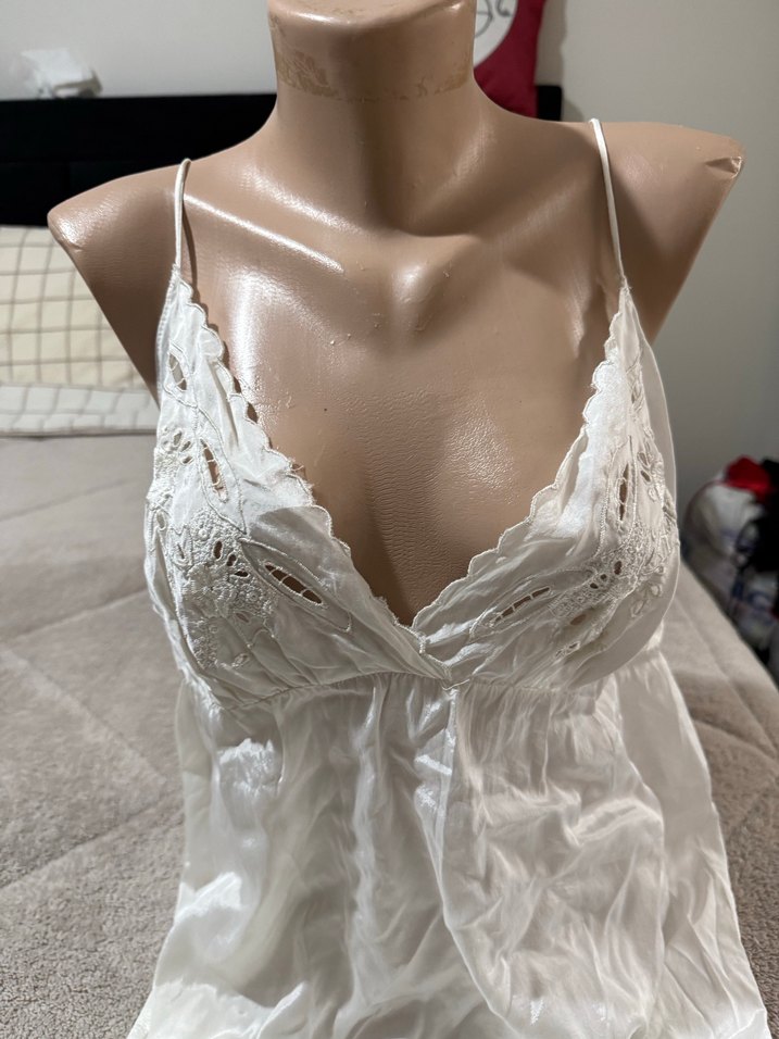 Beyaz Bohem Uzun İnce Askılı Kadın Gecelik - Görsel 2