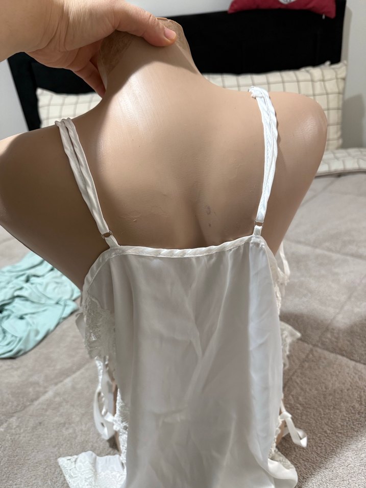 Beyaz Dantelli İp Askılı Midi Gecelik - Görsel 5